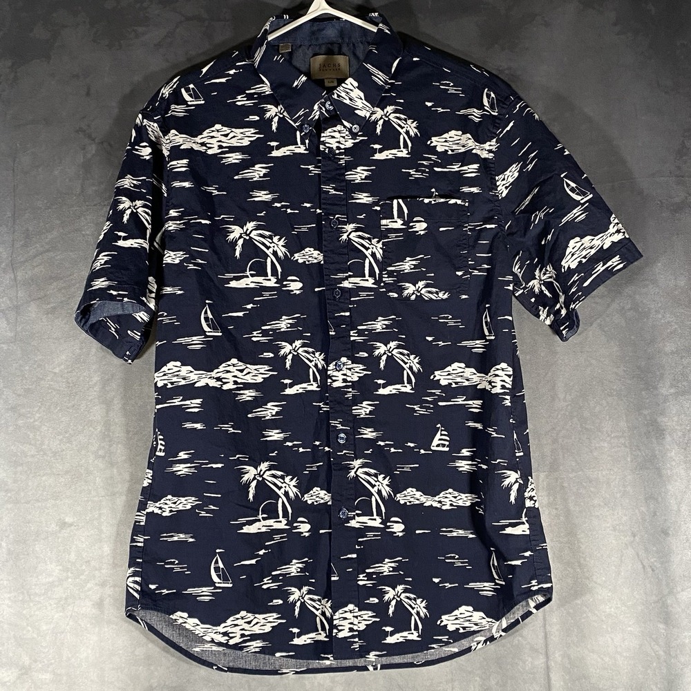 Jachs New York Nautical Short Sleeve Shirt Size L All Over Print Vacation